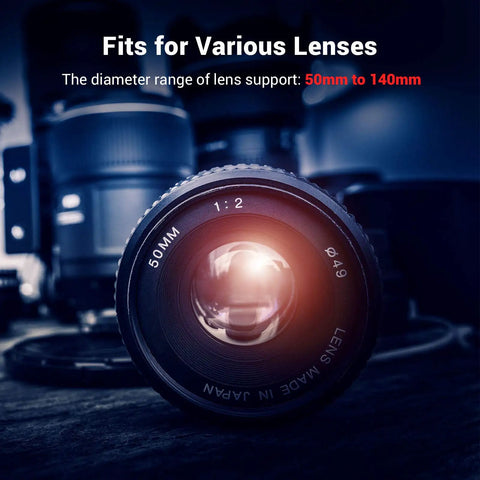 50mm lens in focus, showcasing compatibility with 15mm Long Lens Support Bracket Height Adjustable For DSLR Shoulder Rig Built For Long Lenses And 15mm Rod Systems Stabilizes Shots With Vibration Free Performance Y Shaped Mount Attaches To Rod Clamp For A Steady Handheld Setup.
