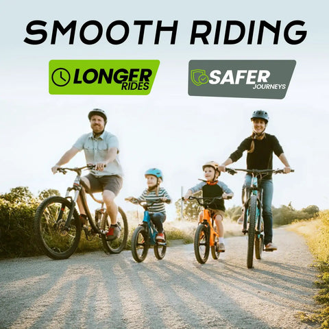 Family biking on a sunny path, promoting 20 Percent Thicker Butyl Rubber Bike Inner Tube 24X1.75 24X1.95 24X2.10 24X2.125
