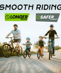 Family biking smoothly on road, highlighting Safe Journeys and Longer Rides, using Heavy Duty 26 Inch Bike Inner Tube.