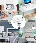 Clamp On Desk Power Strip With USB C Three Outlets Desktop Mount 6.5 Ft Extension Cord White Finish in home and office setups