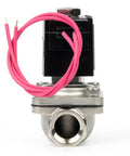 Beefy Stainless Steel Half Inch Solenoid Valve 12V DC Normally Closed Electric Valve With Viton Seal And Lead Wire Front View