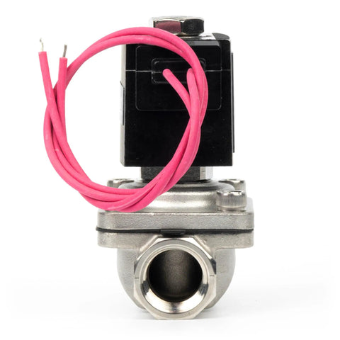 Beefy Stainless Steel Half Inch Solenoid Valve 12V DC Normally Closed Electric Valve With Viton Seal And Lead Wire Front View