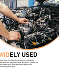 Person using 90 Degree Right Angle Grease Gun Coupler for Tight Spaces under car hood, showing automotive application.