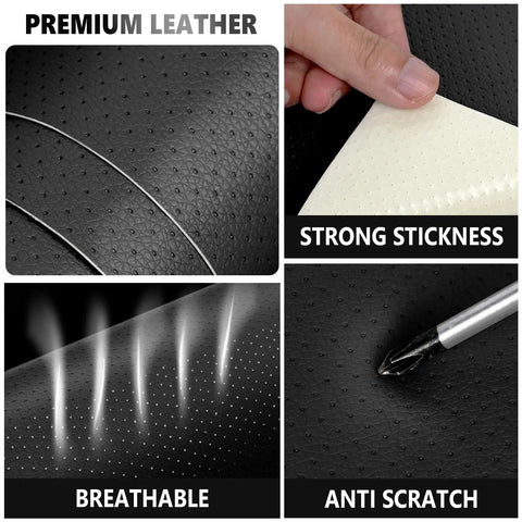 Leather Repair Patch Self Adhesive Breathable Perforated Faux Leather Patch For Furniture Cars Seats Office Chairs And Sofas Black 7.8x11.8 Inch Easy Fix For Worn Spots And Tears featuring strong stickness, breathability, and anti-scratch qualities.