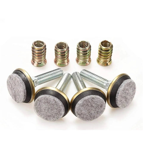 Swivel Furniture Levelers Set Of 4 Adjustable Leveling Feet M8 and M10 with anti-slip base and threaded inserts visible