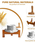 Hand Crank Stone Grain Mill With Red Oak Frame For Home Use, Manual Flour Grinder That Grinds Wheat, Nuts, And Spices, Complete Kit