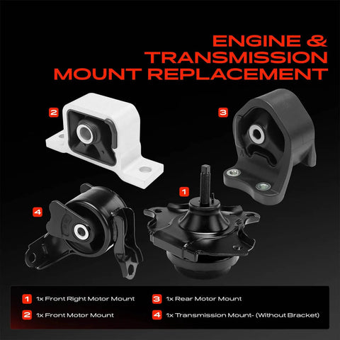 Heavy Duty Engine Motor Mount And Transmission Mount Kit Set Of 4 For Honda Element 2003 2004 2005 2006 2.4L L4 Auto displayed.