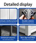 Detailed display of Killer 5 Tier Steel Storage Shelving Unit With Adjustable Metal Racks for Garage with laminate reinforcement, double columns, universal design, and non-slip foot mats.