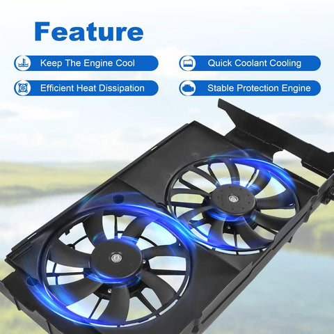 Heavy Duty Radiator Cooling Fan Assembly Including Shroud Straight Bolt On Swap For Toyota Rav4 2013 2019 features dual fans for efficient cooling.