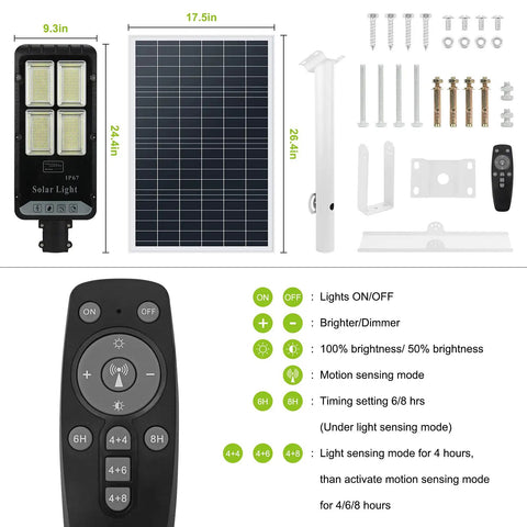 Super Bright 400W Solar Street Light With Motion Sensor Dusk To Dawn IP67 Waterproof Outdoor Flood Light components with remote.
