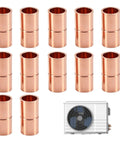 Twelve Pack Quarter Inch Copper Pipe Couplings And Straight Adapters for HVAC refrigeration, heavy-duty, 1/4 inch copper sleeves.