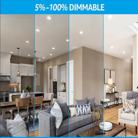 Ultra Thin Recessed LED Downlight 10W 700LM with Junction Box in modern living room, dimmable 5% to 100% lighting effect