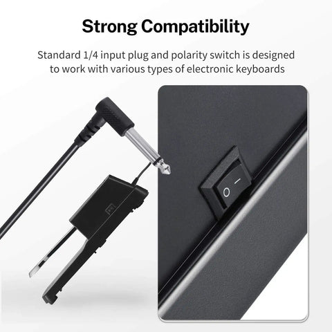 Universal Sustain Pedal For Keyboard And Digital Piano With Polarity Switch 1/4 Inch Jack And 63 Inch Cable Compatible With MIDI Keyboard Synthesizer Plug And Play