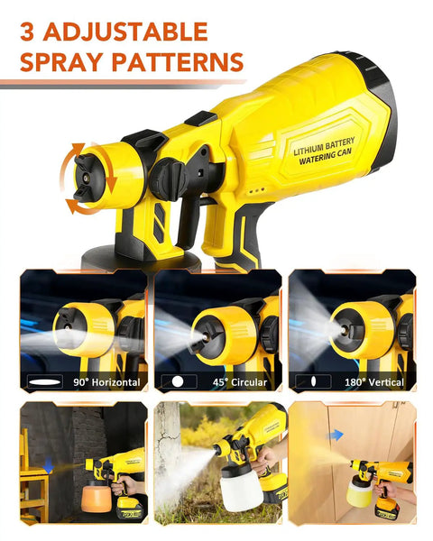 Professional Cordless Paint Sprayer Featuring Dual Power Packs Along With A Punchy 800W Motor For Consistent Atomization And Zero Sweat Outdoor Projects with 3 adjustable spray patterns view.