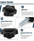 Kickass 10 Pack Black Star Knurled Thumb Screws featuring precision 1/4-20 thread size, ABS head, and carbon steel screw detail.