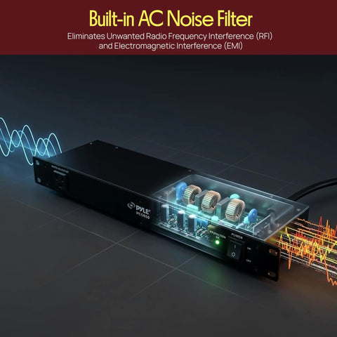 1U Rack Mount Power Conditioner Surge Protector With Seven Outlets Keeps Your Studio Rig Safe No Sweat Plug And Play Spike Guard for mixers and amplifiers.
