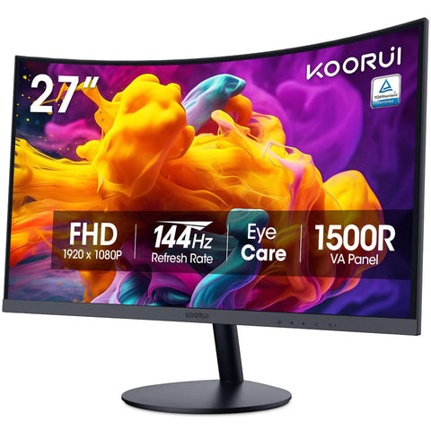27 Inch Curved FHD 1080p Gaming Monitor With 144Hz Refresh Rate, 1500R VA Panel, HDMI And VGA, Eye Care TÜV Rheinland Certified