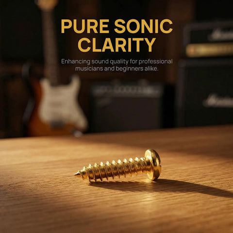 Premium 12 Set Gold Guitar Tuning Hardware Kit With Hex Nuts Washers And Screws For Acoustic Electric Bass Guitars featuring a brass screw on wood.
