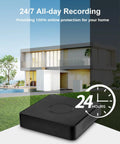 Four Channel 1080P Wired Home Security Camera System With 512GB HDD featuring 24/7 recording with a modern house background