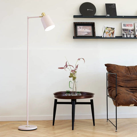60 Inch Rose Floor Lamp With Gold Accents In Line Foot Switch Pink Contemporary Industrial Design Dope Statement Piece