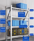 Heavy Duty 4 Tier Stainless Steel Garage Shelving Unit with 78 Inch Height and Adjustable Levels for Extreme Storage Needs, detailed view with labeled features.