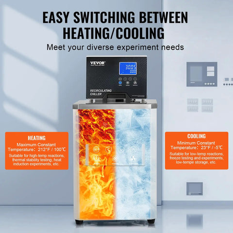 Heavy Duty Lab Chiller Smooth Operator Circulator features a digital panel for heating and cooling with six-liter stainless steel tub.