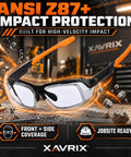 Kickass Real Deal Bifocal Photochromic Reader Safety Glasses With Side Shields Antifog UV400 Blue Light Blocking Plus 2.5 Magnification on a workbench.