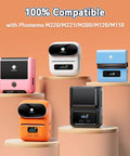 Heavy Duty Thermal Sticker Label Paper For M120 M110 M220 M250 M150 Label Makers displayed with compatible Phomemo printers.