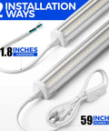 T8 LED Shop Lights For Garage And Workshop 4 Ft 50W 7000 Lumens 5000K Daylight White Clear Cover Ceiling Mounted V Shape Fixture