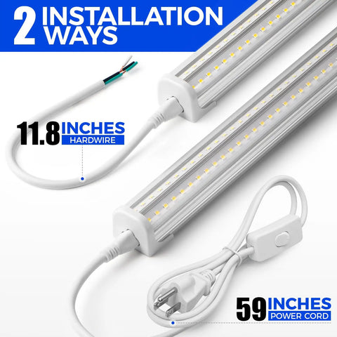 T8 LED Shop Lights For Garage And Workshop 4 Ft 50W 7000 Lumens 5000K Daylight White Clear Cover Ceiling Mounted V Shape Fixture