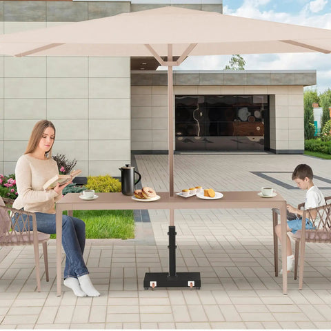 45lbs Beefy Heavy Duty Outdoor Umbrella Base For 1.2 To 2.2 Inch Poles, Steel Square Weighted Stand in use on patio