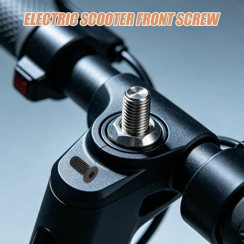 Close-up of rugged stainless steel flat head hex screw on electric scooter handlebar installation