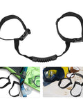 Heavy Duty Scuba Tank Band And Retainer Strap With Portable Handle shown flat and in beach setting