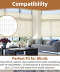 Rock Solid 24 Pack Clear Valance Clips For 2.5 Inch Blinds And Window Shades set on window blinds with faux wood treatments.