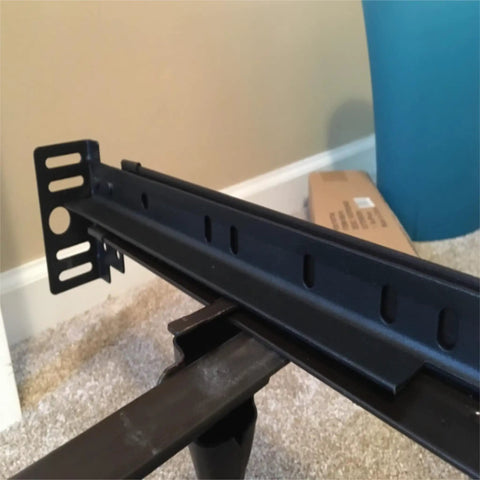 Rock Solid Adjustable Bed Frame Extension Brackets With Bolt On Footboard Attachment Kit For Headboard Only Queen King Full And Twin Beds No Sweat Setup Rugged Build steel bracket close-up with mounting holes.