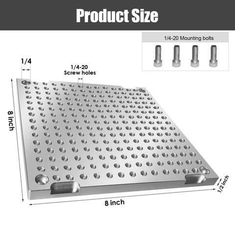 8 Inch Aluminum Fixture Plate 8 By 8 By One Half Inch Mini Pallet MIC 6 Anodized Tooling Plate With Four Quarter Inch Twenty Threaded Holes Includes Four Bolts Sacrificial Plate For Drilling Machines And Milling