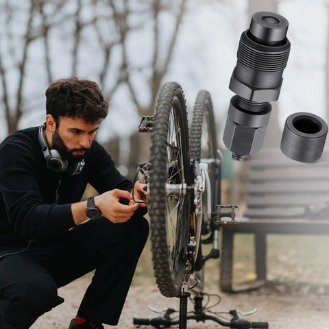 Durable Carbon Steel Bicycle Crank Remover Puller Kit For Bike Crankset Arms Compact Easy Pull Crank Puller Tool in use outdoors