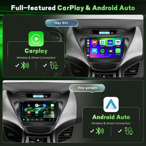Hyundai Elantra 2011 2012 2013 Android Car Stereo With 9 Inch Touch Screen Slick Dash Kit Wireless CarPlay And Android Auto GPS Navigation WiFi Bluetooth SWC Mirror Link Backup Camera 2GB RAM 64GB Storage