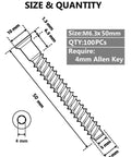 Diagram of M6.3 X 50mm hex socket countersunk self tapping furniture screws 100 pack carbon steel zinc plated with measurements