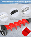 6 Inch Floating Rotating Ice Fishing Auger Drill Bit With 2 Ice Anchor Drill Adapters And 2 Blades Nylon Attachment