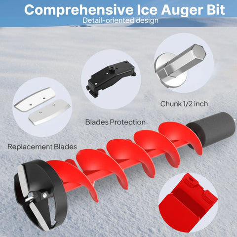 6 Inch Floating Rotating Ice Fishing Auger Drill Bit With 2 Ice Anchor Drill Adapters And 2 Blades Nylon Attachment