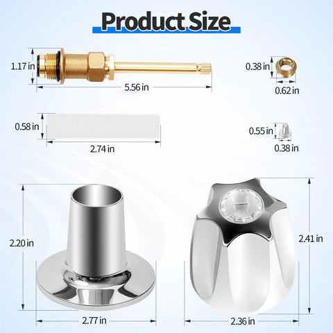 Parts dimensions of Three Handle Bathtub And Shower Remodel Kit For Verve Faucets with chrome knob handles and flange base