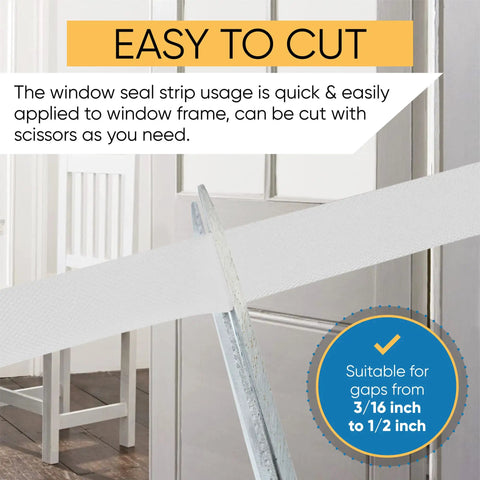 V Shape Weather Strip Adhesive Seal For Doors Foam Weatherstripping Door Seal For Frame Side Jamb And Bottom Groove Gap Filler Soundproof Insulation White Size One Half Inch By One Half Inch By Twenty Six Feet being cut with scissors
