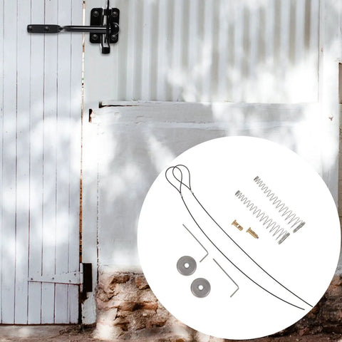 SCRFFCQPC 2 Sets Spring Gate Latch Replacement Kit for Wood Fence with stainless steel latch and installation parts.