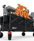 Collapsible Utility Wagon With Big Wheels, 300L Extra Large Foldable Cart loaded with gear, black, for beach camping and garden.