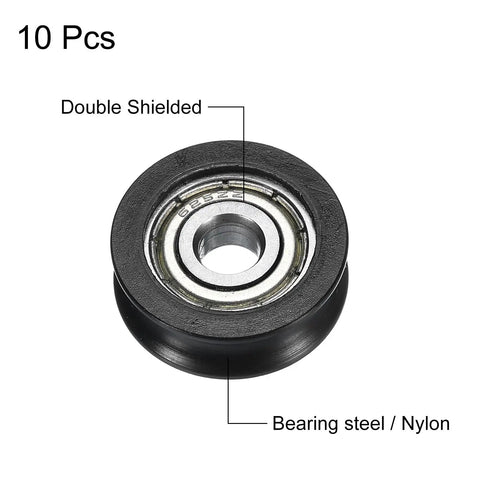 10Pcs U625ZZ Nylon Pulley Bearing Set With U Groove Ball Bearings 5x20x7mm Shielded Nylon Races GCr15 Chrome Steel ABEC3 close-up
