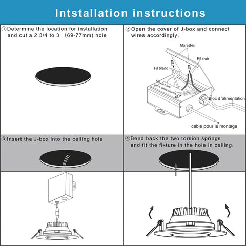 Installation instructions diagram for 3 Inch Waterproof Recessed Shower Light With 9W COB LED, Adjustable Gimbal, detail view.