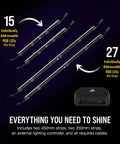 Icue LS100 LED Smart Lighting Strip Starter Kit with 2x 27-LED and 2x 15-LED strips, controller, for ambient RGB lighting, desk use