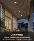 4 Pack 6 Inch Led Flat Recessed Lighting 5Cct Adjustable Ultra Thin 12W in damp-rated outdoor ceiling for bright illumination.