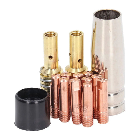 Pro Grade MIG Welding Accessory Kit 14 Piece Red Copper Torch Tips, Gas Nozzles for 15AK MIG MAG Torches